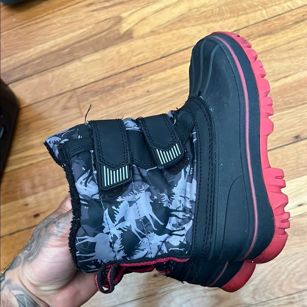 Black and Red Rain and Snow Boots with Rugged Design